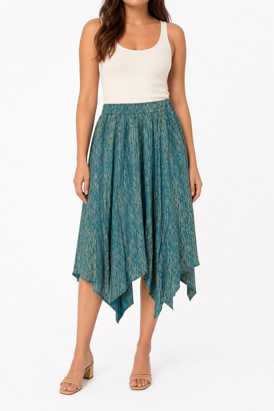 Nanette Nanette Lepore Metallic Gold Handkerchief Midi Skirt Teal L NWT Tahitian